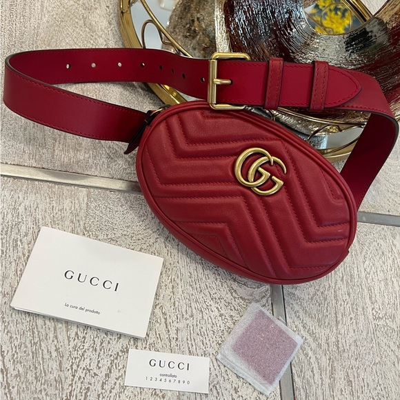 LIKE NEW AUTHENTIC Gucci Calfskin Matelasse GG Marmont Belt Bag 85 Hibis… - Picture 2 of 10